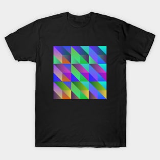 Blue Gray Teal Green Gold and Aqua Modern Geometric Box Pattern T-Shirt